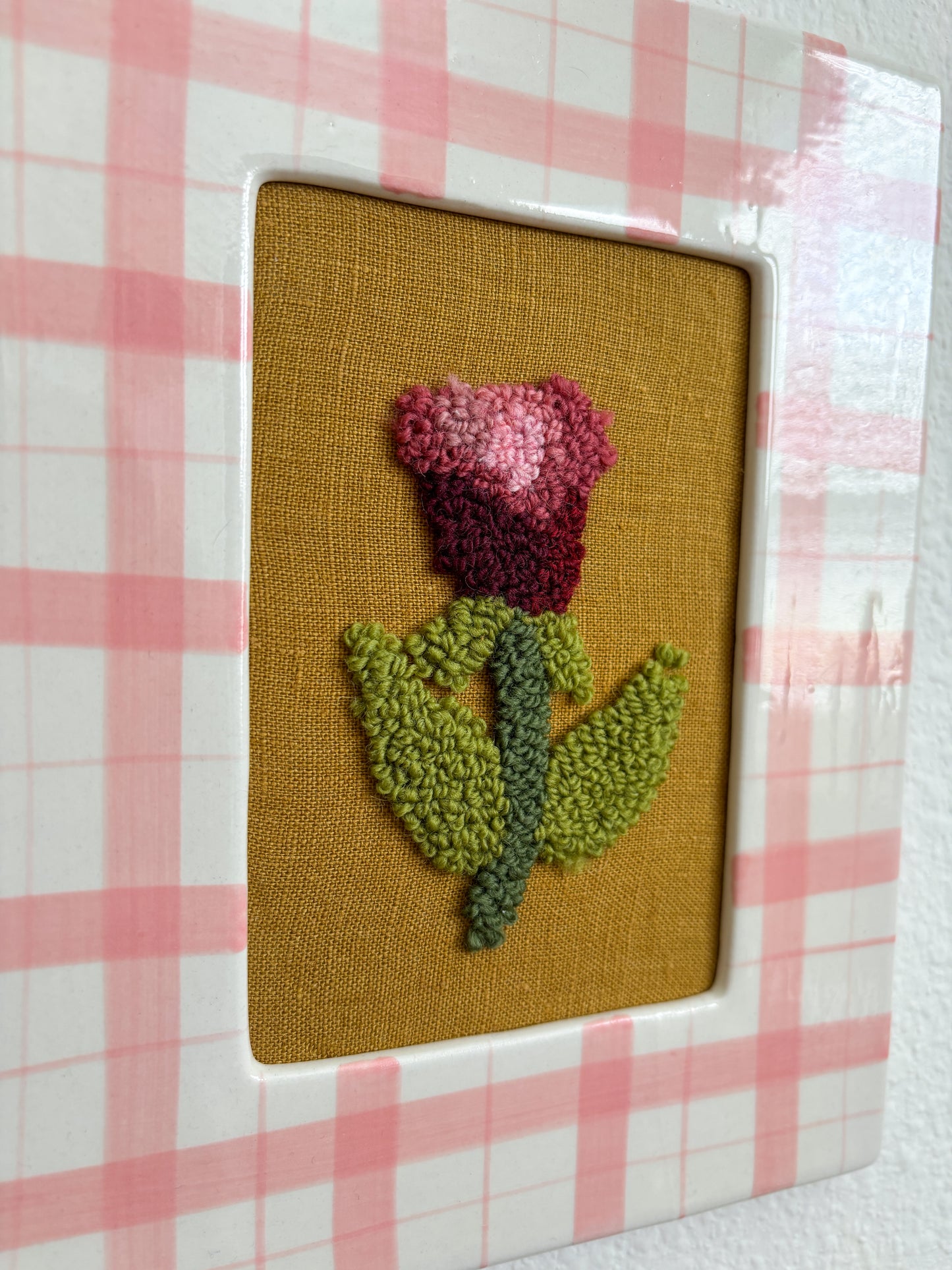 Rose in Pink Plaid Frame