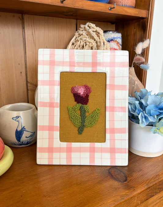 Rose in Pink Plaid Frame