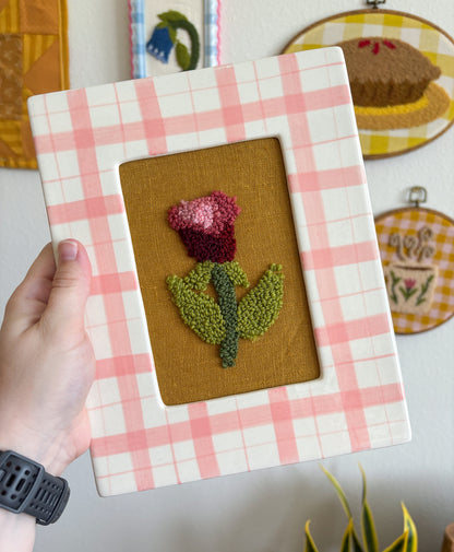 Rose in Pink Plaid Frame