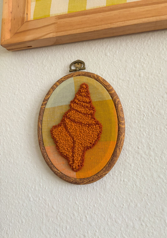 Horse Conch Seashell on Orange Plaid