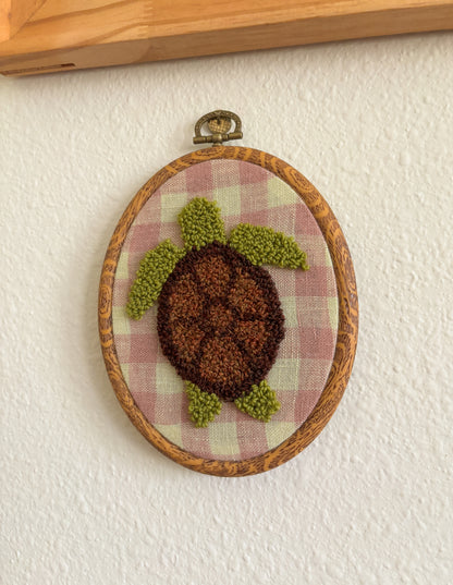 Sea Turtle on Pink Plaid