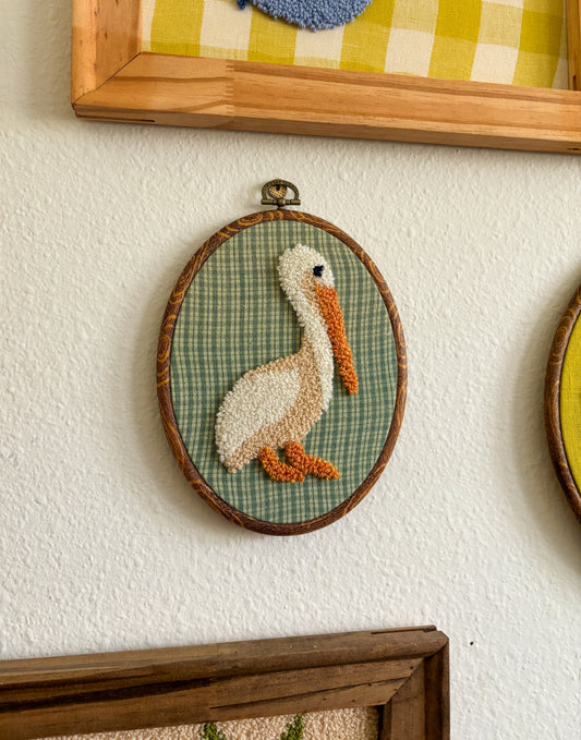 Pelican on Green Plaid