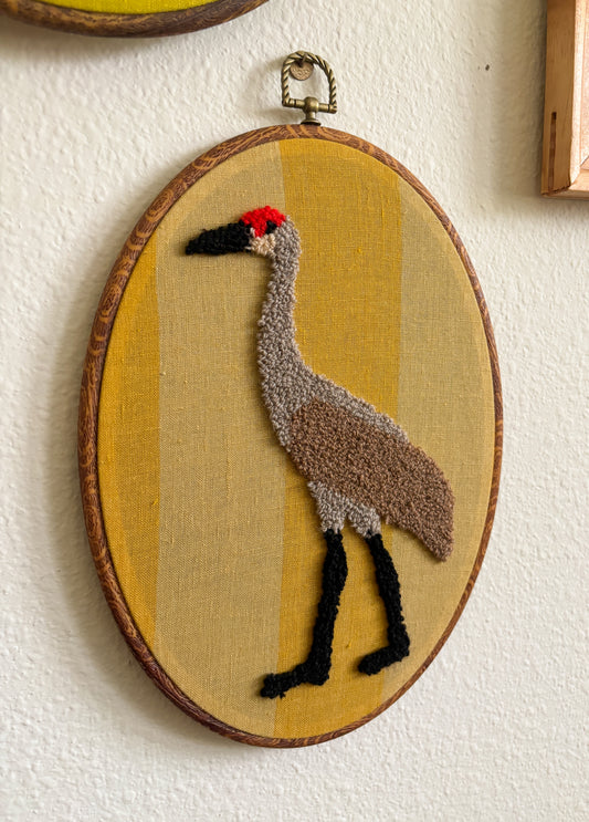 Sandhill Crane on Yellow Stripes