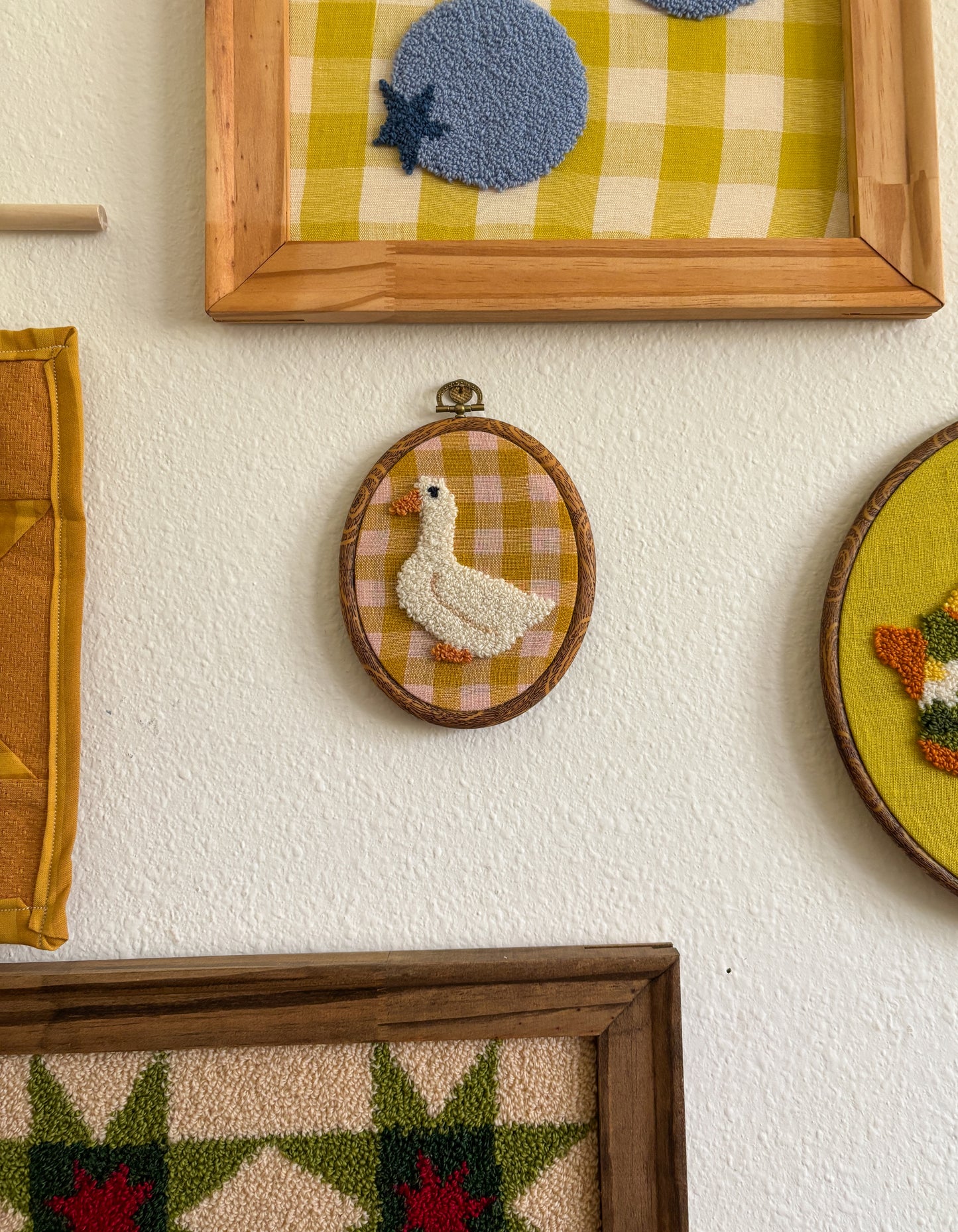 Mini Goose on Pink Plaid