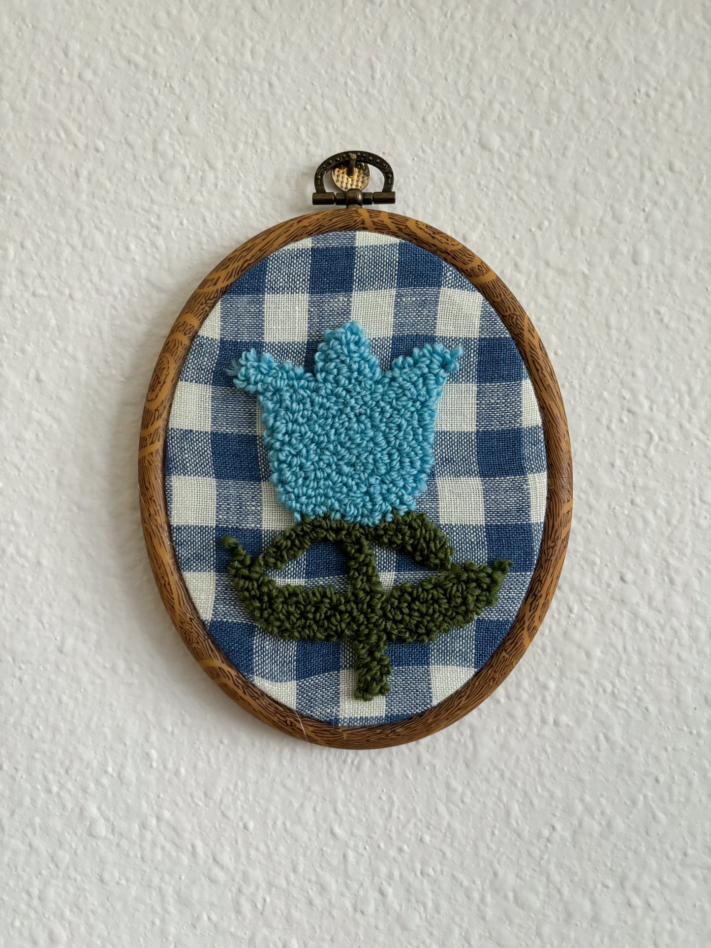 Blue Tulip on Blue Checkered Fabric