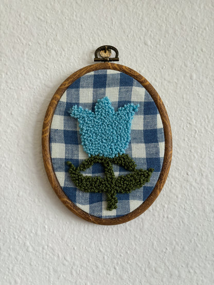 Blue Tulip on Blue Checkered Fabric