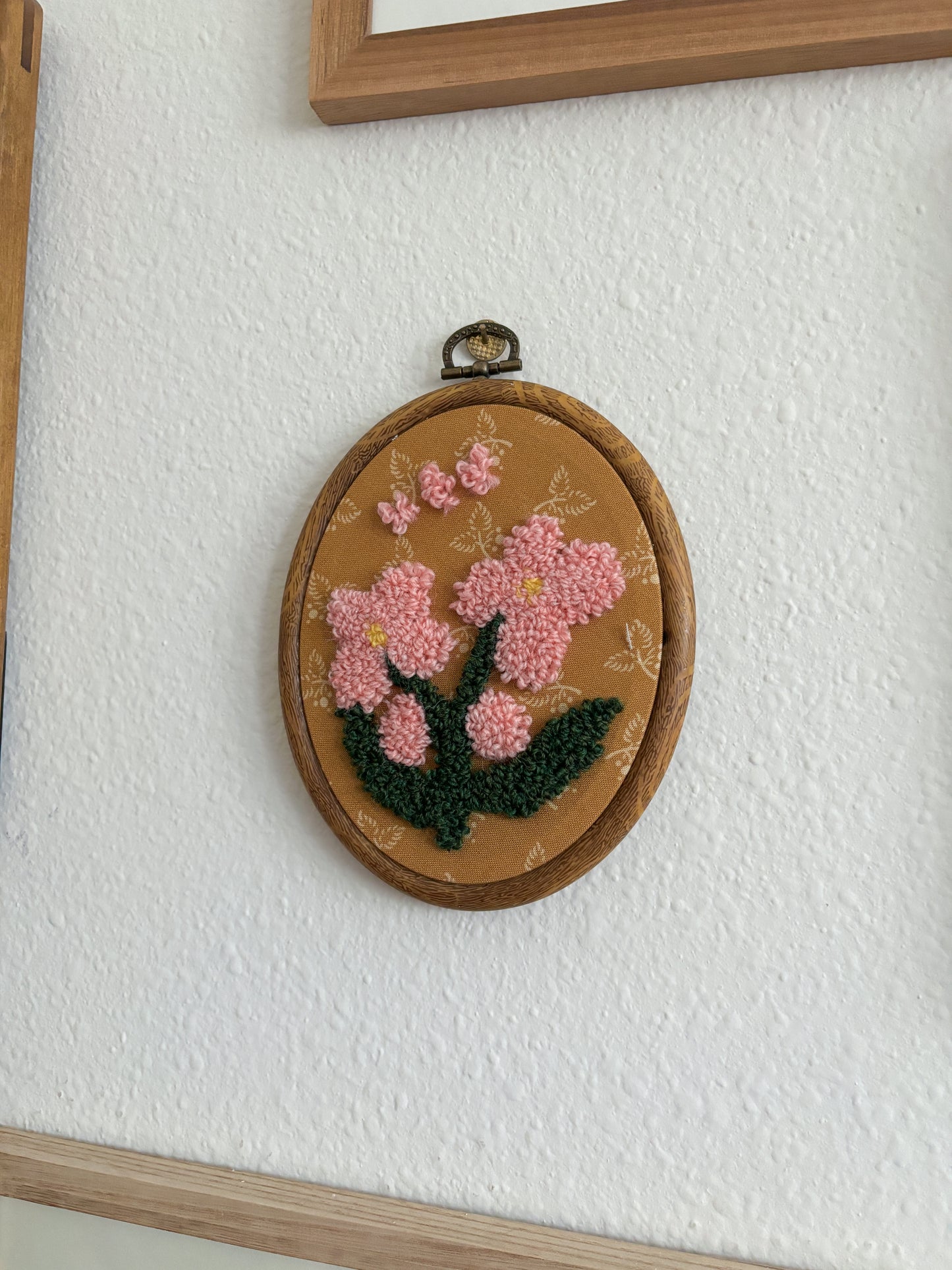 Pink Begonia on Yellow Fabric