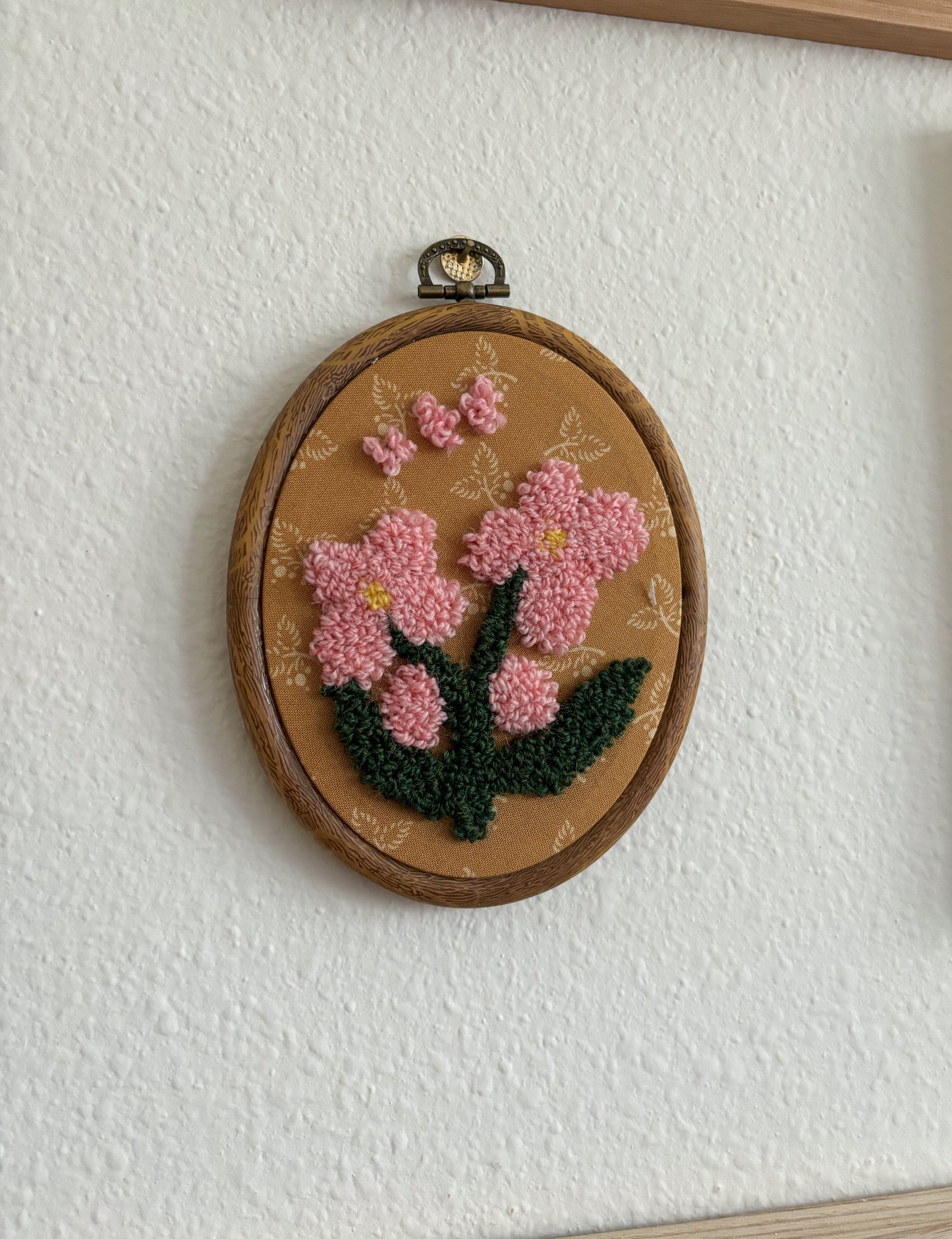 Pink Begonia on Yellow Fabric