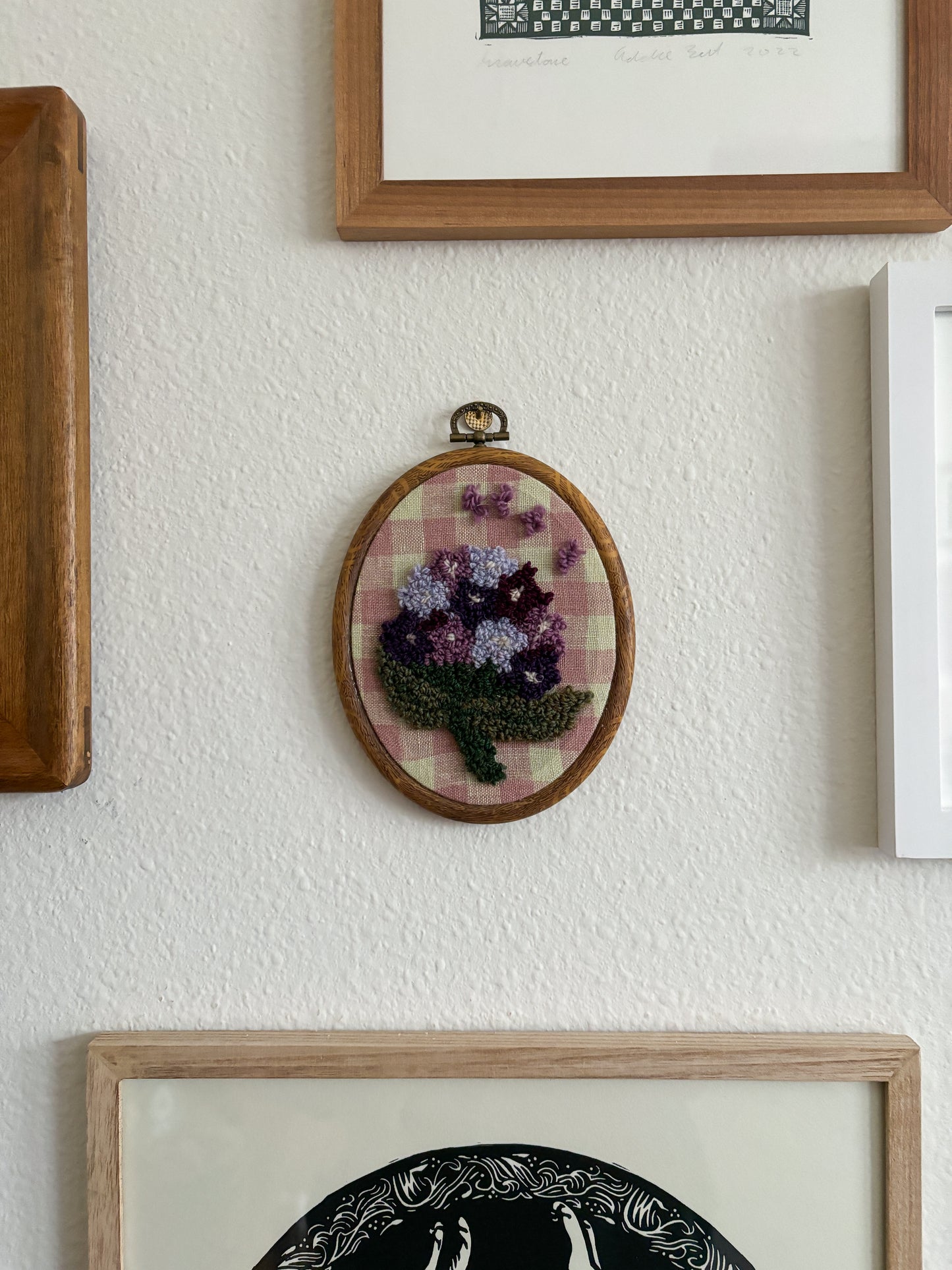 Hydrangea on Pink Checkered Fabric